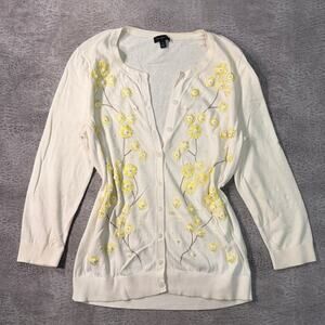 Talbots Vintage White Floral Embroidered Cardigan Sweater